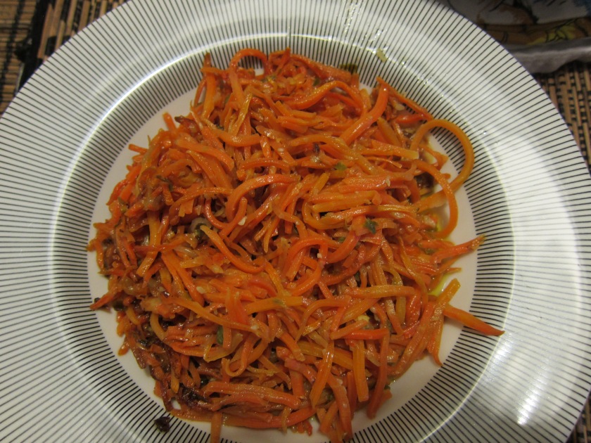 Carrot cooked in anchovies-garlic-chili peppers infused olive oil by Harini